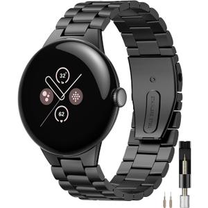 Miimall Metal Band Compatible for Google Pixel Watch 4(2025)/3 45mm 41mm Band, No Gap, Men Business Stainless Steel Adjustable Wristband Replacement Strap for Pixel Watch 4/3/2/1 (Black)