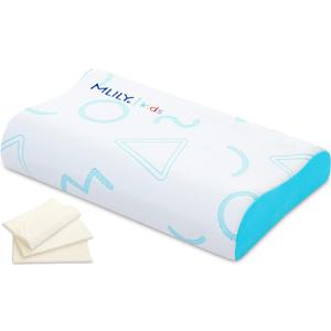 MLILY Kids Pillow for Sleeping, Adjustable Kids Memory Foam Pillow for Bed Set, Breathable and Cooling Pillows for Kids Boy Girl, CertiPUR-US Certified, 12x20 Inch, Blue-NEW2