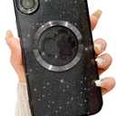 Compatible for iPhone 16 Case Glitter Clear Paw Love Heart Compatible with MagSafe, Camera Lens Protection Soft Slim Thin Magnetic Bling Phone Case - Black