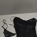 Sexy Split Mesh Lace Floral Sheer Babydoll Lingerie Outfit Dress 2 Piece with Thong Set (Long Black) XL