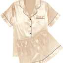Ekouaer Womens Silk Satin Pajama Sets Soft Short Sleeve Button Down Sleepwear Top and Shorts 2 Piece Pjs Lounge Set S-XXL (Champagne)