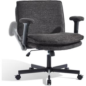 Criss Cross Chair with Flip-Up Arms and Lockable Wheels, Plush Fabric Cross Legged Office Desk Chair,Wider 125Tilting Adjustable Swivel Computer Chair for Home, Apartment, Bedroom,Black