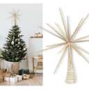 Christmas Traditions15 inch Large Gold Glass Glittered Starburst Tree Topper Star for Large Tree 6 feet-8 feet Tall/Home Decor/Table/Shelf Ornaments (Gold Glass)