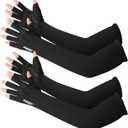 Pair of 2 UV Protection Gloves for Men Women Anti-Slip Fingerless Arm Sleeves Fishing Driving Cycling Sports Cooling Long Sleeves (Black)