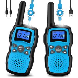 Wishouse Walkie Talkies for Kids Rechargeable with USB Charger 6000mAh Battery,Outdoor Camping Games with Flashlight Lanyard,Toys for Girls,Halloween Xmas Birthday Gift for Children 2 Pack Blue