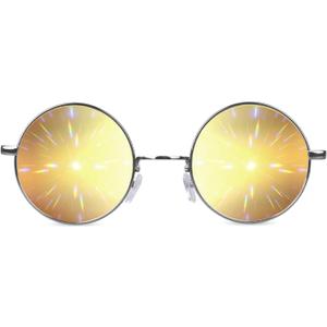 GloFX Diffraction Glasses | Hippie and Pilot Style Metal Frames with Mirror Lens and 3D Prism Rainbow Effect (Green)