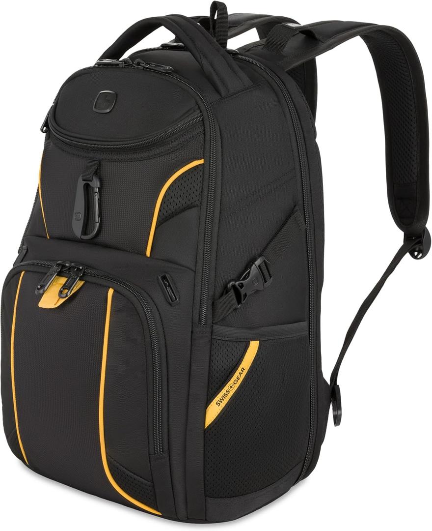 SwissGear 1900 Mini ScanSmart 16-Inch Backpack, Fits Up to 13-Inch Laptop, RFID Protection & ScanSmart TSA-Friendly Compartment, Black/Yellow