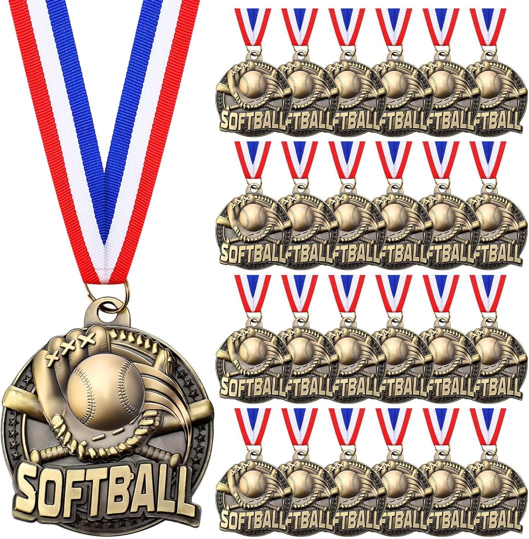 Cunno 24 Pcs Gold Medals Bulk 2 Inch Award Ribbons Sports Themed Metal Medal Trophy for Team Day Tournaments Birthday Party Winner Gifts