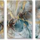 Turquoise and Gold Canvas Print Abstract Wall Art Watercolor Painting Marble Vortex Picture for Living Room Bedroom Kitchen Home Office Decor (48"W x 24"H (16"x24" x3pcs))