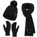 Winter Hats Scarf Gloves for women men,Winter Clothes Knitted Fleece Lined Beanie Thermal Gloves Long Scarf (Black)