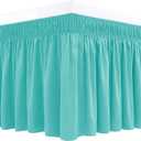 Biscaynebay Wrap Around Bed Skirts for Queen Beds with Short Drop of 12", Aqua Adjustable Elastic Dust Ruffles Easy Fit Wrinkle Resistant Silky Luxurious Fabric Machine Washable