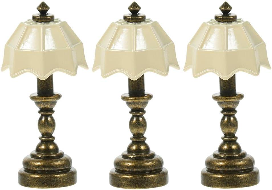 LOGOFUN 3pcs Miniature Lamp Dollhouse 1: 12 Scale Mini Table Light Model Tiny Floor Lamps for Micro Landscape Furniture Accessories