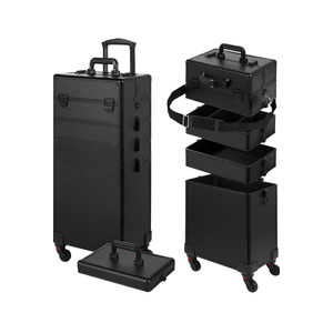 Rolling Makeup Case, Makeup Train Case with Lid, 5 in 1 Cosmetology Case on Wheels, Christmas Gift, Large Makeup Organizers, Profesional Cosmetic Case for Salon Barber, Black