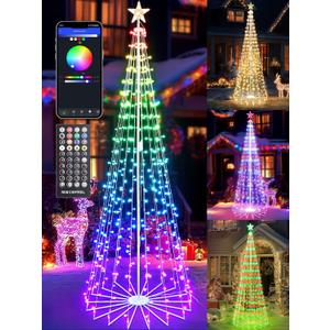 Flacchi 8.8 FT Smart Christmas Tree Lights - Star Tree Topper with Removable Bracket, App Control, Sync with Music, Waterfall Colored Lights for Indoor Outdoor Xmas Decorations (8.8FT/ String Lights)