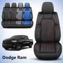 Car Seat Cover Custom Fit for Dodge Ram 1500 2500 3500 2002-2026 Faux Leather Seat Cover Set Compatible with Crew Quad Regular Cab Pickup Truck Cushions (Black Redline, Full Set, Flat Rear)