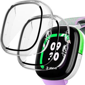 2-Pack Screen Protector Compatible with Fitbit Google Ace LTE Case, Tempered Glass All-Around Protective Screen Full Hard PC Cover Bumper Compatible for Fitbit Google Ace LTE Smart Watch (Clear+Clear)