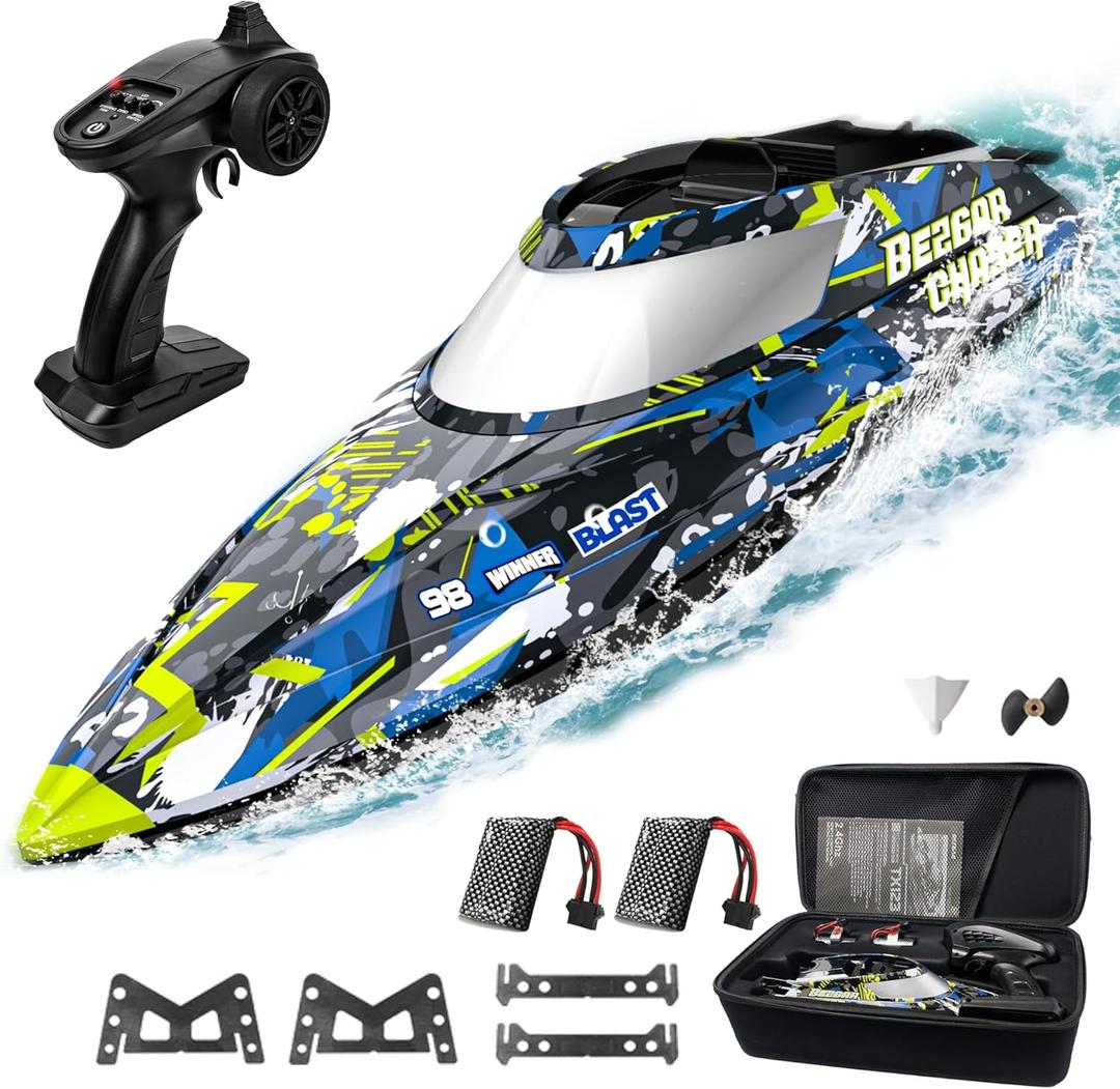 BEZGAR TX123 Remote Control Boats - Fast Speed RC Boat 32+ KPH with A Portable Suitcase for Lakes & Pools & Salt Water, Summer Toys for Adults and Ideal Gifts for Kids Boys Age 6 7 8-12 Years Old