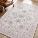 Phantoscope Washable Area Rug 6'x9' Non-Slip, Vintage Neutral Rugs for Living Room, Bedroom, Dining Room, Distressed Boho Floral Medallion Pattern, Low-Pile Foldable Floor Carpet, Cream Beige/Neutral