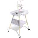 Baby Changing Table, Adjustable Height Diaper Changing Station with Baby Crib Mobile, Changing Pad, Nursery Organizer and Large Storage Rack for Infant and Newborn