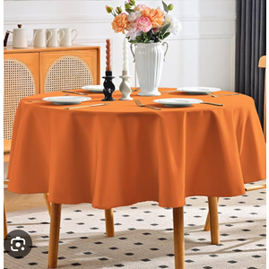 Round Tablecloth Water and Stain Resistant Washable Table Cloth Selected Wrinkle Free Polyester Circular Table Cover for Dining, Parties, Camping (60 Inch, Orange)