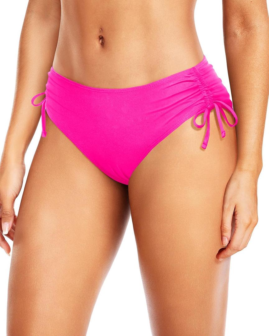 Daci Women Mid Waist Bikini Bottoms - Full Coverage Swim Bathing Suit Bottom Side Tied Swimsuit Bottoms (Medium, Pink)