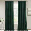 RYB HOME Green Velvet Curtains & Drapes - Half Blackout Thermal Insulating Soft Window Curtains for Bedroom Living Room Dining Sliding Glass Door, Hunter Green, 52" Width x 84" Length, 1 Pair
