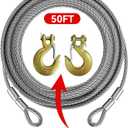 Winch Cable,Towing Cable Heavy Duty,with 2 Pick 3/8" U-clamp Slide Hooks,3/8 inch 7x19 Stranded Construction,13980 lbs Breaking Strength 50 Feet, with 3/8 inch G70 U-Hook 50FT