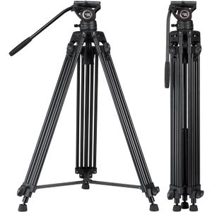 Cayer BV30L Video Tripod System, 72" Heavy Duty Aluminum Twin Tube Tripod with K3 Fluid Head, 75mm Flat Base, Max Load 13.2lbs, for DSLR Cameras, Camcorders, Includes 2 Quick Release Plates