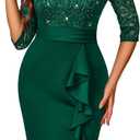 Miusol Women's Sexy V Neck Sequin Ruffle Style Cocktail Party Dress (Green, M)