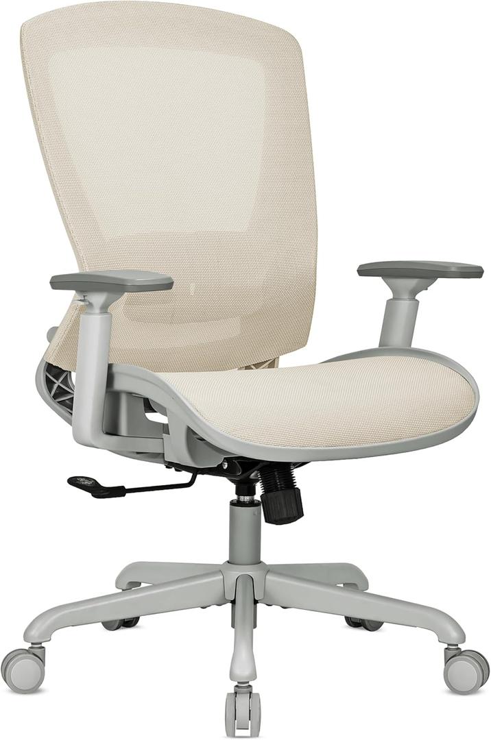 ELABEST Mesh Office Chair,Ergonomic Computer Desk Chair,Sturdy Task Chair- Adjustable Lumbar Support & Armrests,Tilt Function,Comfort Wide Seat,Swivel Home Office Chair (Beige)