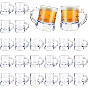 ZZYFGH Mini Beer Mugs, 1 Oz Clear Plastic Shot Glasses Beer Mug with Handles for Party (24 Pieces)
