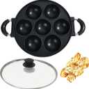 Japan large aperture takoyaki pan with glass cover,cake mold baking pan,fry eggs,Poffertjes pan,Appam pan,Banh khot pan,cupcake pan,takoyaki maker,Nonstick,0.95kg(7 Hole)