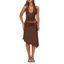 Goafuliy Two Piece Sets for Women Summer - Backless V Neck Halter Tops Asymmetrical Flowy Skirt Y2k Outfits, Small