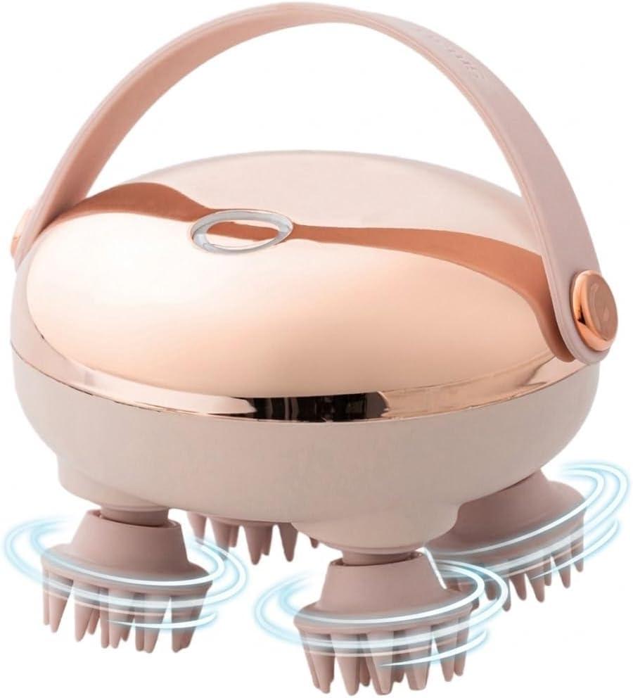 Electric Scalp Massager for Hair Growth, Red Light Therapy Head Massager Stress Relax, Waterproof Scalp Scrubber with Hand Strap, Handheld Rechargeable Scalp Massagers for Body & Dog Massager (Gold)