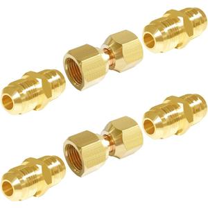 Joywayus Brass Flare Tube Fitting Coupling Gas Adapter 3/8" Flare Male and 3/8" Flare Female Swivel Nut Union Pipe Connector (Pack of 6)