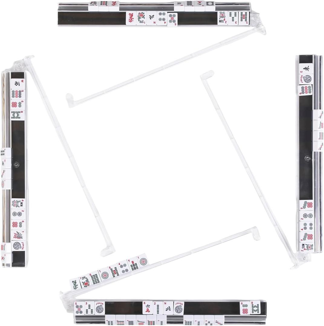 Mahjong Racks with Pushers, Anti-Slip Design Clear All-in-One Mahjong Racks and Pushers - Modern American Mahjong Tile Racks Set of 4 (Transparent)