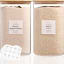 2 Pack large Square Glass Flour and Sugar Containers with 132 Kitchen Pantry Labels - Thicken 149 floz Glass Storage Jars with Airtight Bamboo Lid - Big Rice Canisters for Coffee, Pasta, Cereal