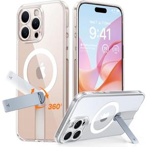 TORRAS 360 Stand & Magnetic Shockproof for iPhone 16 Pro Case with Full Camera Protection, Fit for MagSafe, 16FT Military Grade Shockproof Slim Phone Case for iPhone 16 Pro 6.3", Diamond Clear