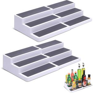 CiWiVOKi 3-Tier Expandable Spice Rack, Plastic Spice Rack Organizer for Cabinet, Adjustable Length, Non-Skid Spice Shelf Organizer for Kitchen Cabinet, Countertop or Pantry, 2 Pack, White/Grey (9.5"-17.5")