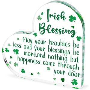 St. Patrick's Day Decorations Irish Blessing Shamrocks Heart Acrylic Plaque Seasonal Holiday Happy St. Patrick's Day Gifts for Women Sign Home Table Desk Mantle Shelf Decor