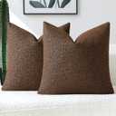 FUTEI Coffee Chenille Decorative Throw Pillow Covers 18x18 Inch Set of 2,Soft Chenille Jacquard Textured Cushion Case,Modern Home Decor for Couch Living Room
