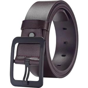 2 x Mens Leather Belt Black Work Casual Dress Jeans Belt with Alloy Prong Buckle (XL-Size 41Length 47"/120cm, Brown)