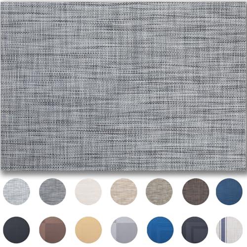 Placemat Set of 4 - Easy Clean Woven Vinyl Placemats for Dining Table, Indoor/Outdoor Place Mats, Washable PVC Table Mats（Dark Gray）