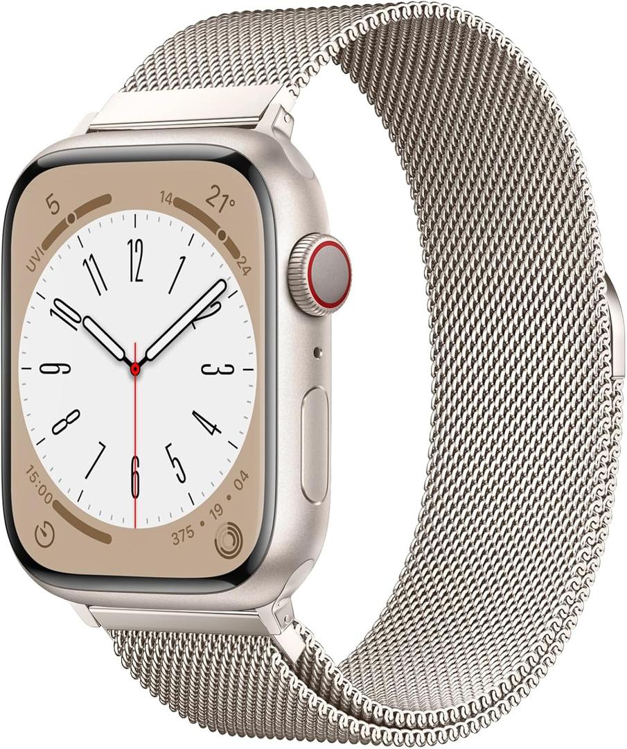 Original Stainless Steel Milanese Loop Compatible with Apple Watch Band 38mm 40mm 41mm 42mm 44mm 45mm 49mm, Magnetic Clasp Replacement Band for iwatch Series 9, Ultra 2/Ultra, SE/SE 2nd Generation, 8 7 6 5 4 3 2 1, Women & Men Watch Bands for iWatch (Starlight, 41mm/40mm/38mm)