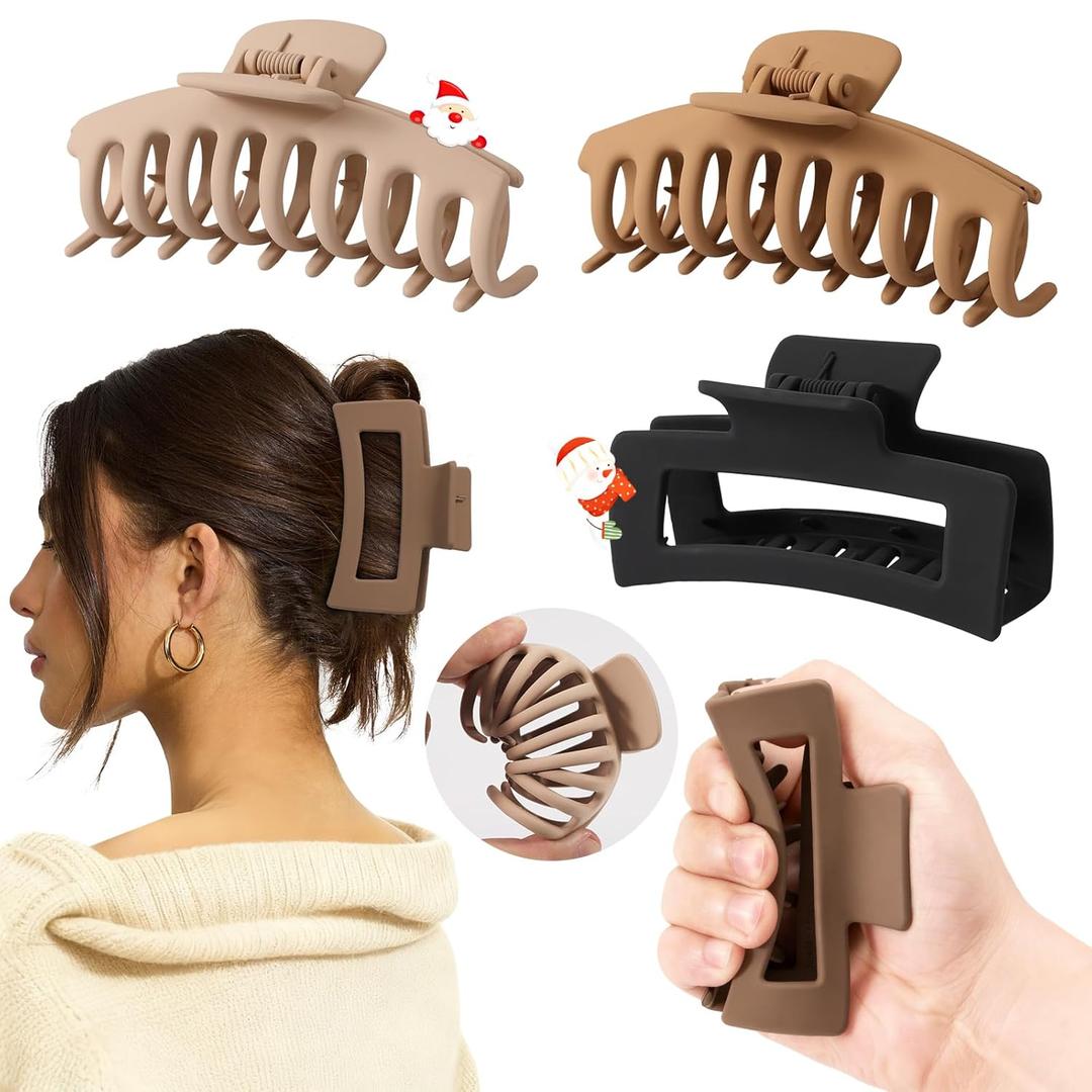 4 PCS Cloud Claw Clips for Women, Unsnappable Soft Hair Claws for Lying Down & Driving |Strong Hold Hair Claws for Thick Curly Hair | Cozy Hair Accessories for Sleeping & Travel (Brown-black)