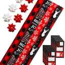 2 PCSAmerican Greetings Buffalo Plaid Christmas Wrapping Paper Set, Red and Black Holiday Gift Wrap (120 sq. ft., 4 rolls-30 in. x 12 ft., 7 Adhesive Bows, 30 Gift Tag Stickers) Snowflakes and Reindeer
