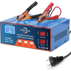 Car Battery Charger 12V 24V, Heavy Duty 6AH~105AH - 12 Volt Battery Charger with Auto/Manual Modes for Motorcycle, Marine