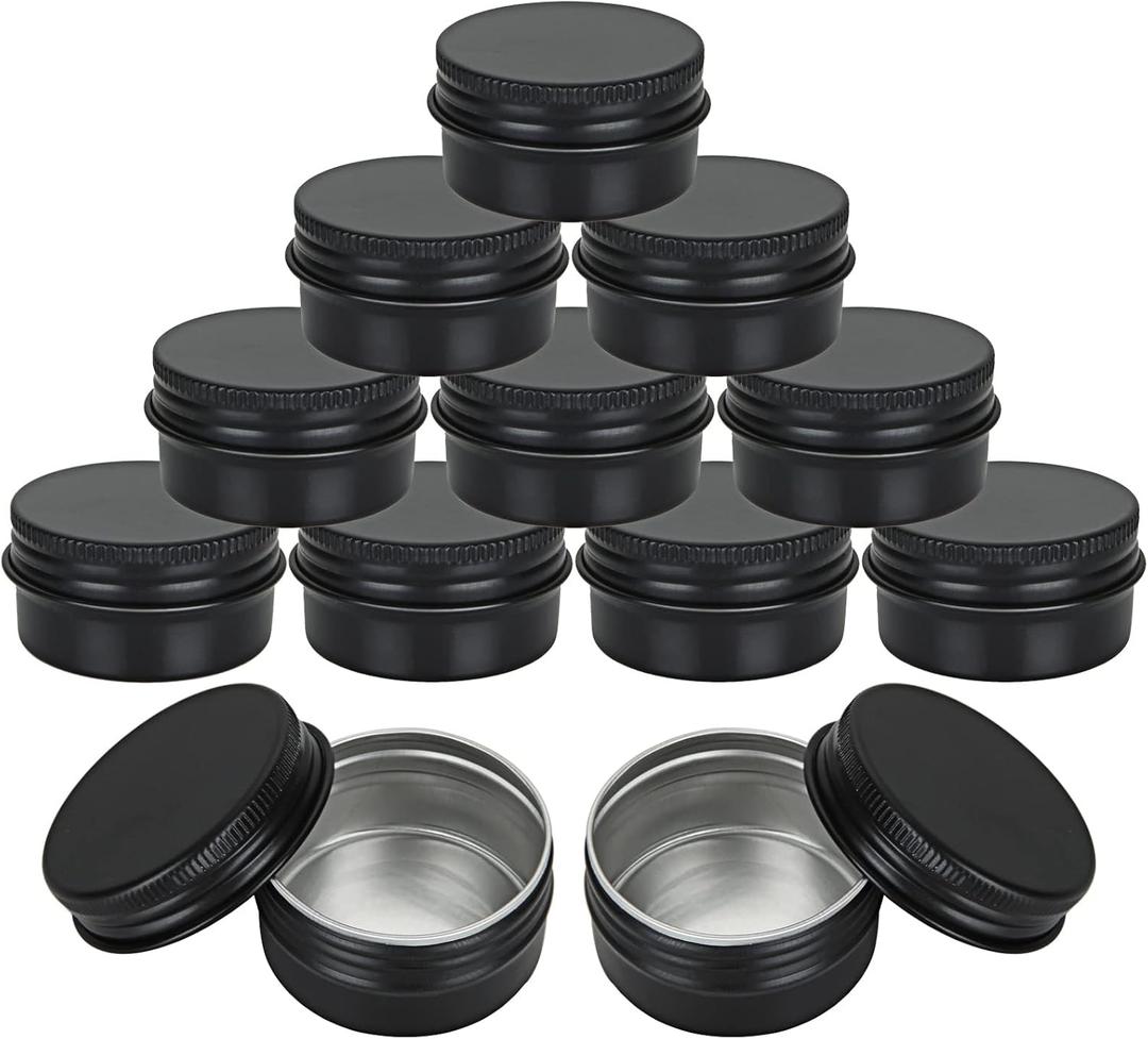 Acrux7 50 Pack 1oz Black Tins with Lids, 30 ml Aluminum Screw Top Tin Containers, Round Lip Balm Tins, Small Metal Storage Travel Tin Cans for Salves, Candles, Cream, Cosmetics, Spices (Black)