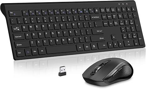 Keyboard and Mouse Wireless, Slim Full Size Keyboard with Calculator Button, Fn Lock, Silent Computer Mouse with Side Button, 2400 DPI, 2.4G USB Cordless Set for Laptop PC Windows Mac Black