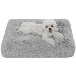 Bedfolks Waterproof Crate Bed, Plush Dog & Cat Bed with Removable Washable Cover, Faux Fur Kennel Pad, 23"x18", Dark Grey